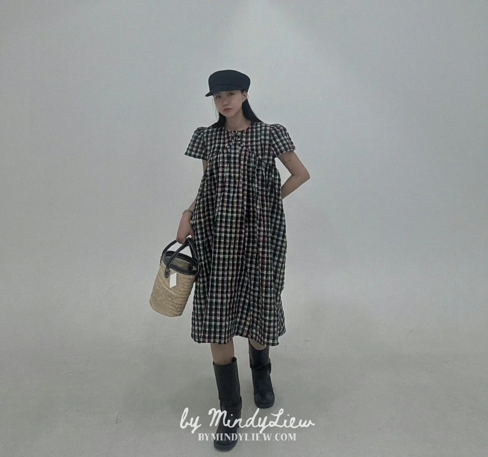 ML24609 Elegant Checked Dress