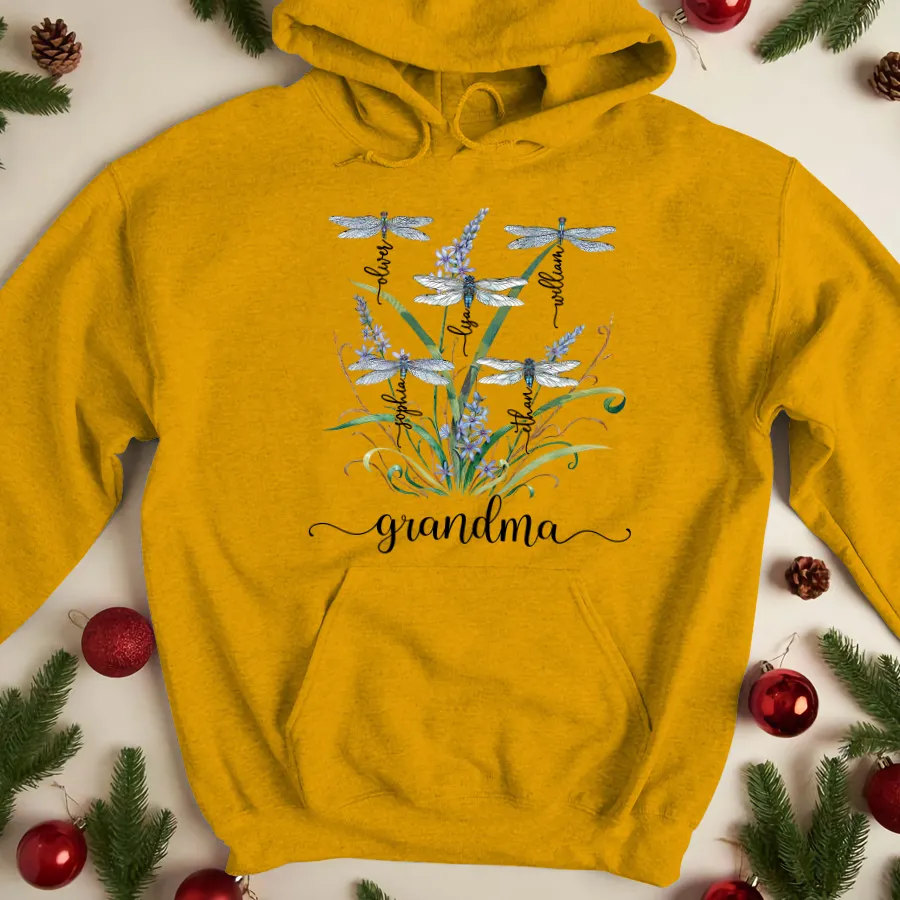 Personalized Grandma With Grandkids Dragonfly Clipart Classic Canvas, Gift for Mom, Grandma, Mother's Day Shirt Hoodie