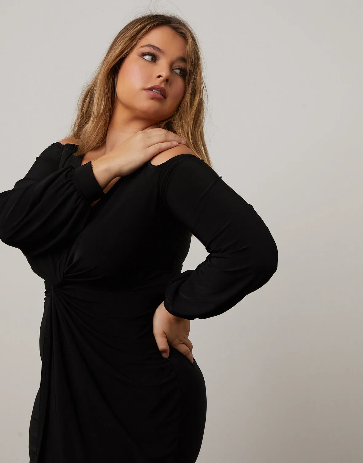 Plus Size Cold Shoulder Twist Dress